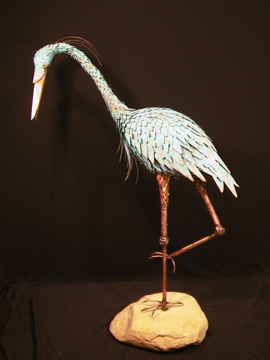 Custom Copper Heron Sculplture
